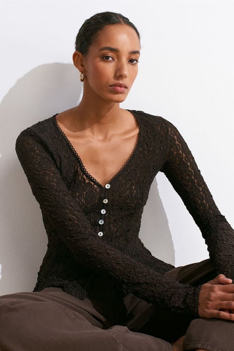 Spitzen V-Ausschnitt Knopf-Cardigan - Image 3
