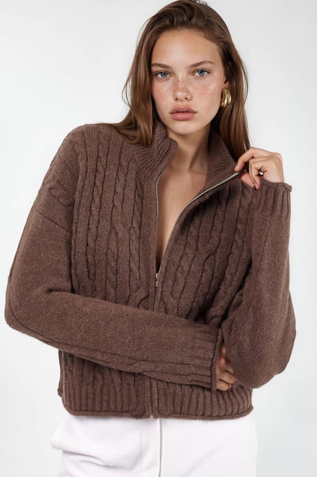 Crop Soft Touch Zip-Up Kabelstrick-Cardigan - Image 2
