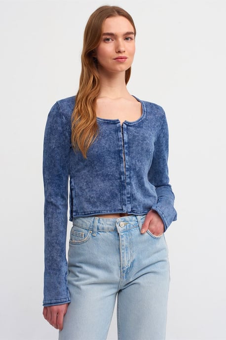 Baumwoll-Ripp-Strickjacke im Crop-Design - Image 1