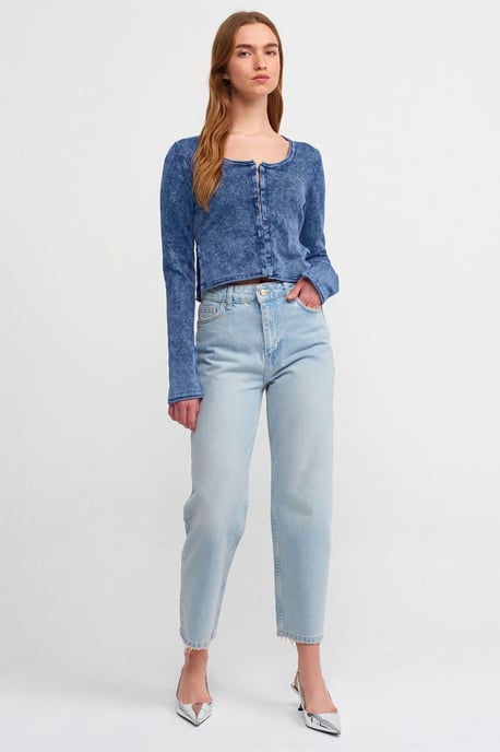 Baumwoll-Ripp-Strickjacke im Crop-Design - Image 3