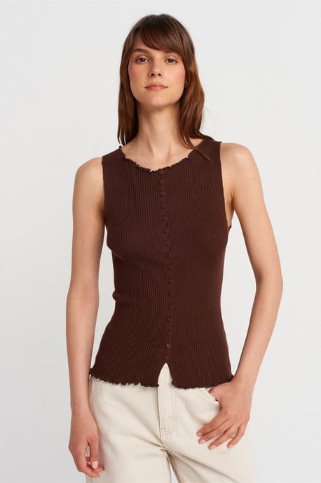 Ärmelloser gerippter Knopf-Cardigan - Image 1