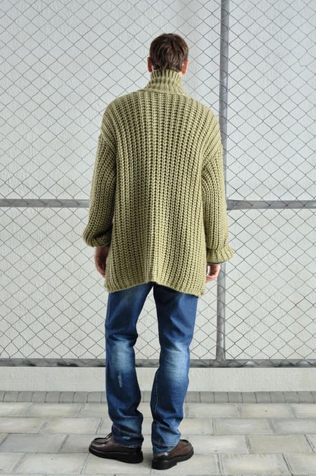 Übergroßer gerippter Strickcardigan mit halbem Rollkragen - Image 2