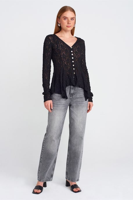 Spitzen V-Ausschnitt Knopf-Cardigan - Image 3