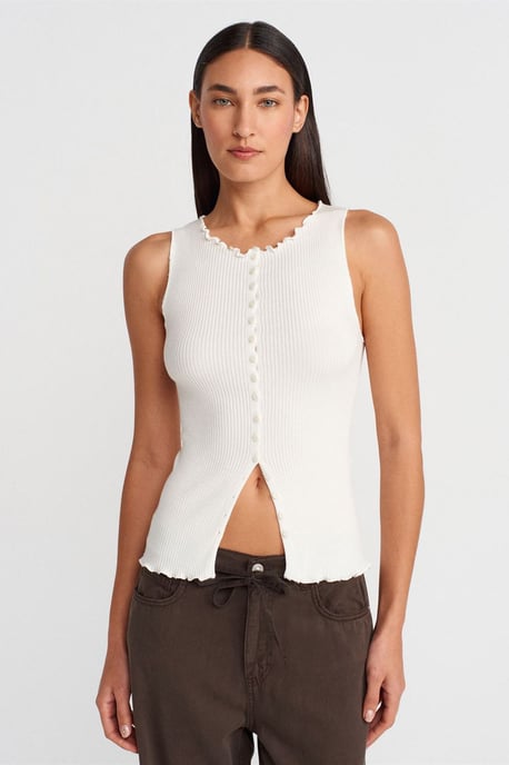 Ärmelloser gerippter Knopf-Cardigan - Image 1