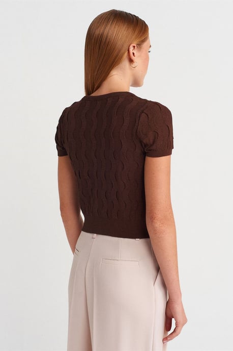 Damen Kurz-Jacquard-Button-Cardigan - Image 2