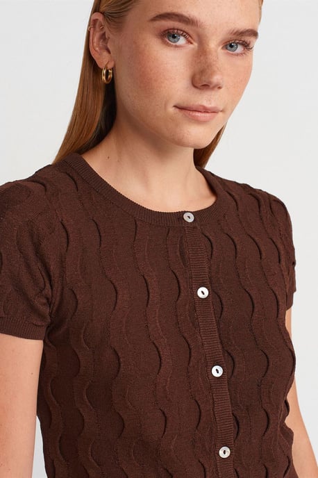 Damen Kurz-Jacquard-Button-Cardigan - Image 3