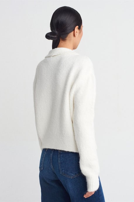 Dilvin Rippstrick-Cardigan mit Polokragen und Knopfleiste - Wollweiß - Image 2
