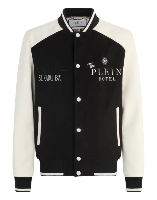 Wool & Leather Varsity Bomber Jacket Dragons - Image 1