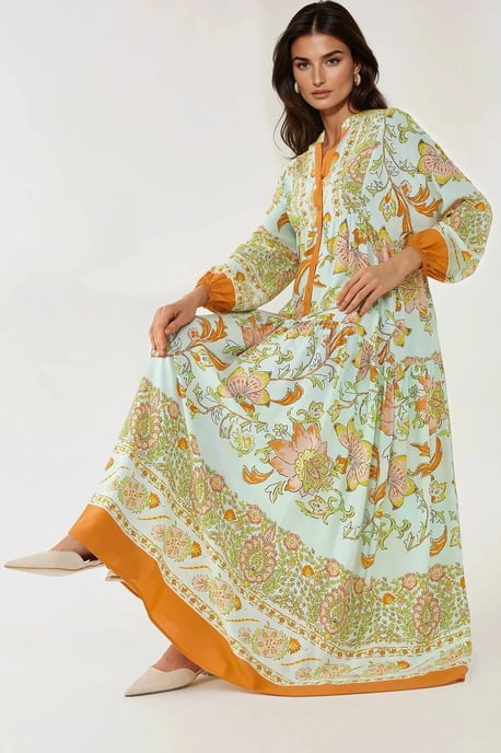 Bedrucktes Langarm-Viskose-Maxi-Kleid - Image 1