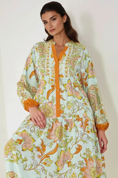 Bedrucktes Langarm-Viskose-Maxi-Kleid - Image 3