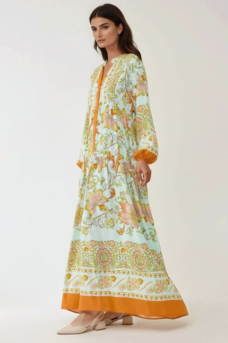 Bedrucktes Langarm-Viskose-Maxi-Kleid - Image 4