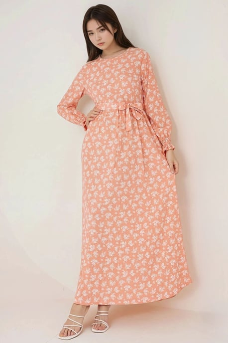 Blumendruck Maxi-Kleid mit langen Ärmeln und Gürtel - Image 3