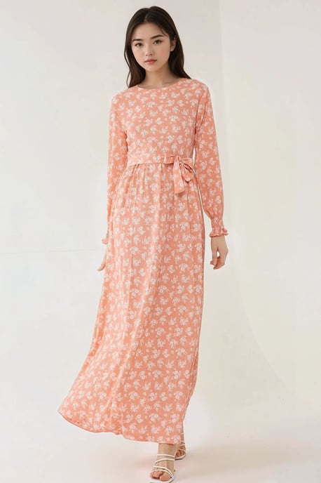 Blumendruck Maxi-Kleid mit langen Ärmeln und Gürtel - Image 5