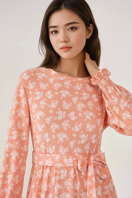 Blumendruck Maxi-Kleid mit langen Ärmeln und Gürtel - Image 6