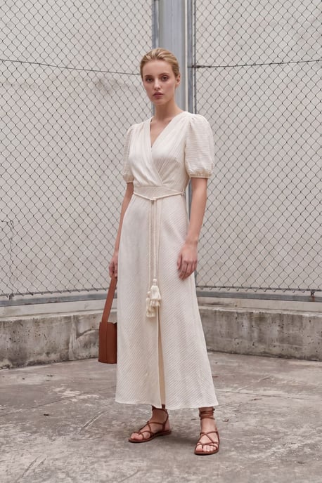Geknotetes V-Ausschnitt Maxi-Wickelkleid - Image 3