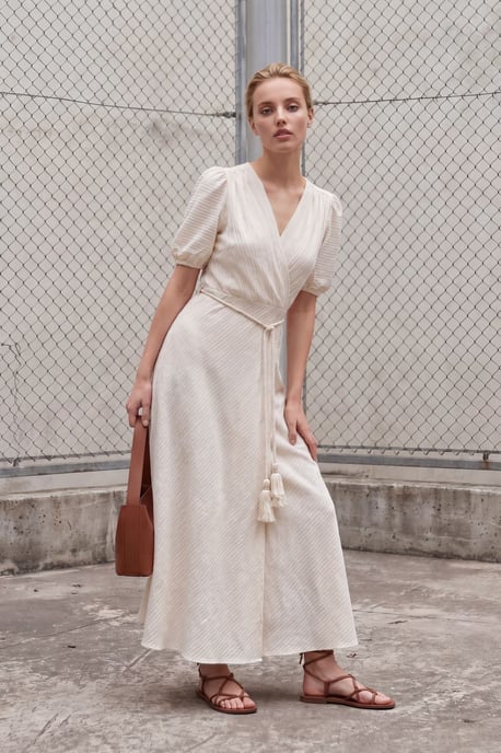 Geknotetes V-Ausschnitt Maxi-Wickelkleid - Image 4
