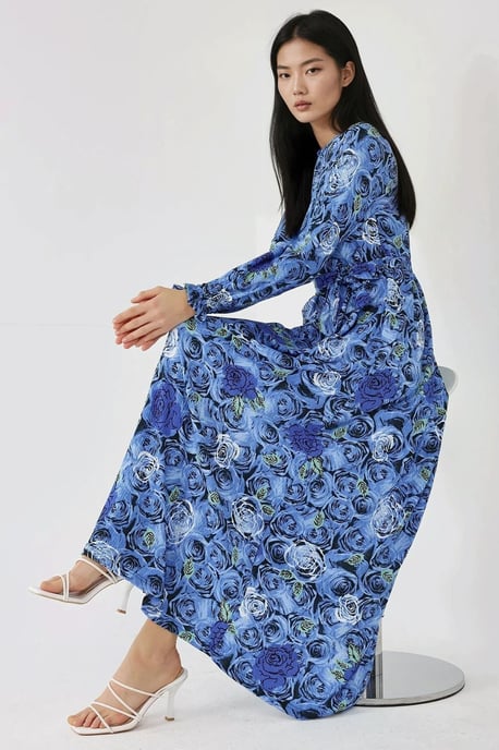 Blumendruck Langarm-Maxikleid mit Gürtel - Image 1