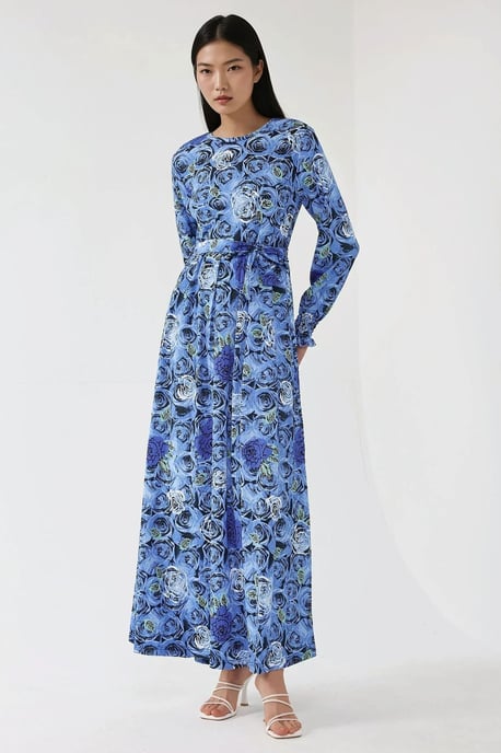 Blumendruck Langarm-Maxikleid mit Gürtel - Image 2
