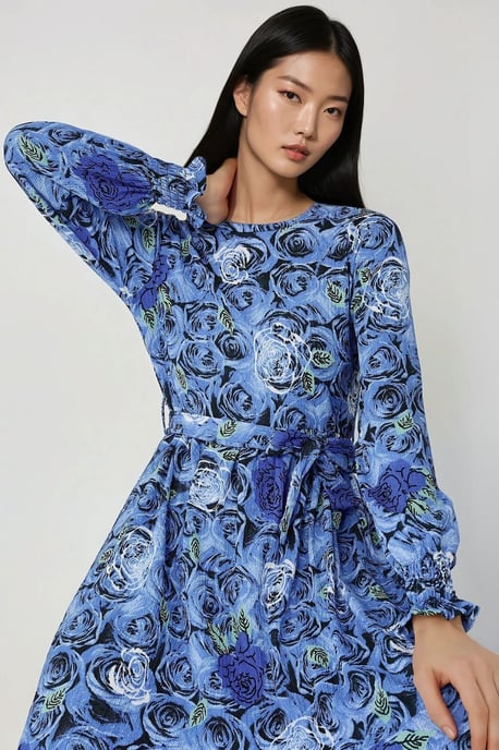 Blumendruck Langarm-Maxikleid mit Gürtel - Image 3