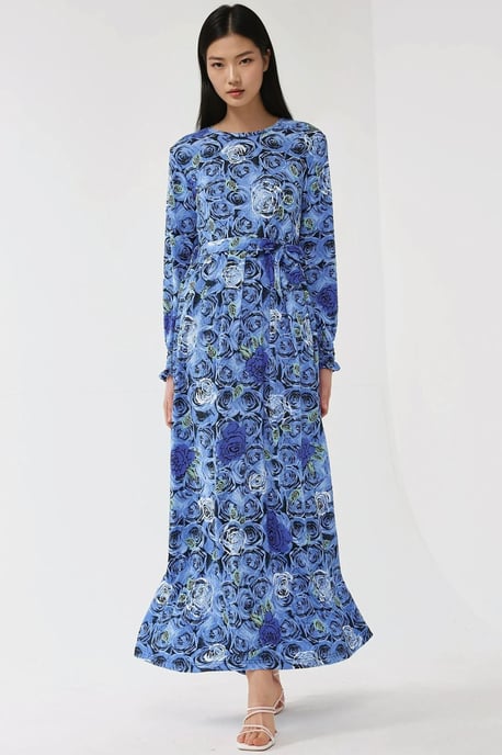 Blumendruck Langarm-Maxikleid mit Gürtel - Image 4