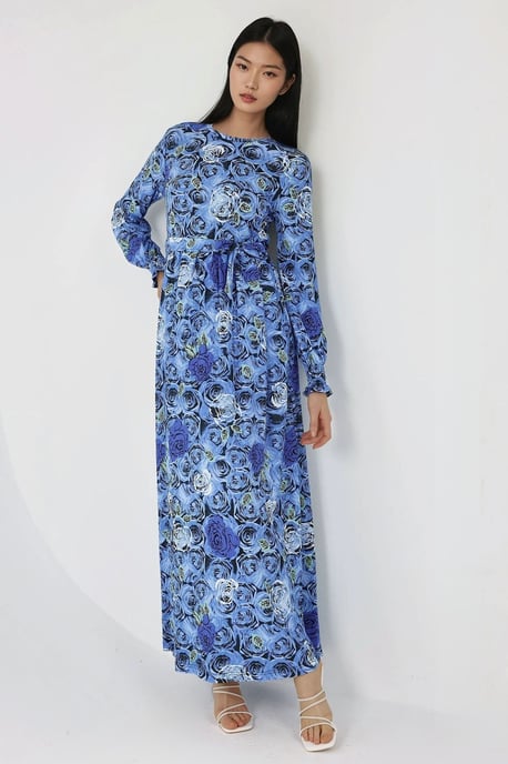 Blumendruck Langarm-Maxikleid mit Gürtel - Image 5