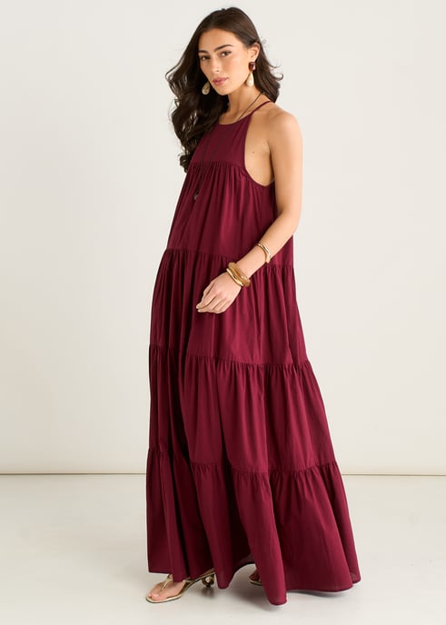 Maxi-Trapezkleid mit Stufenrock und Neckholder von Mulberry - Image 3