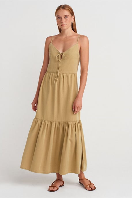 Ärmelloses A-Linien-Maxikleid mit Knotenfront - Image 4