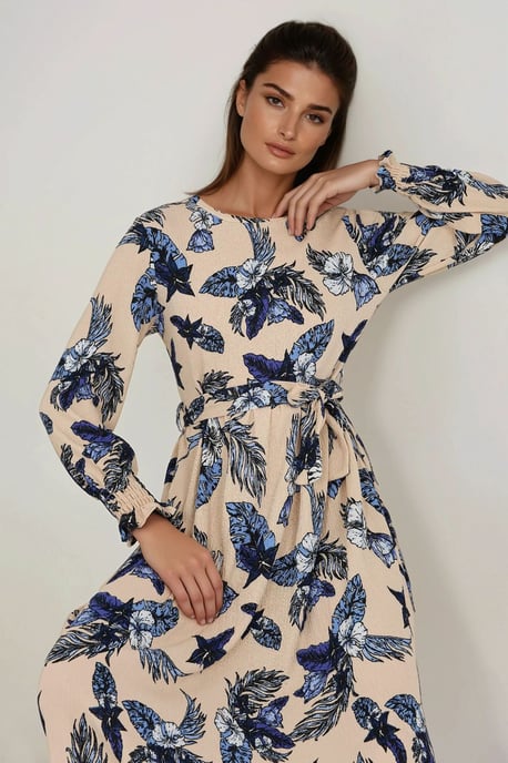 Blumendruck Rundhals Langarm Maxi Kleid - Image 2
