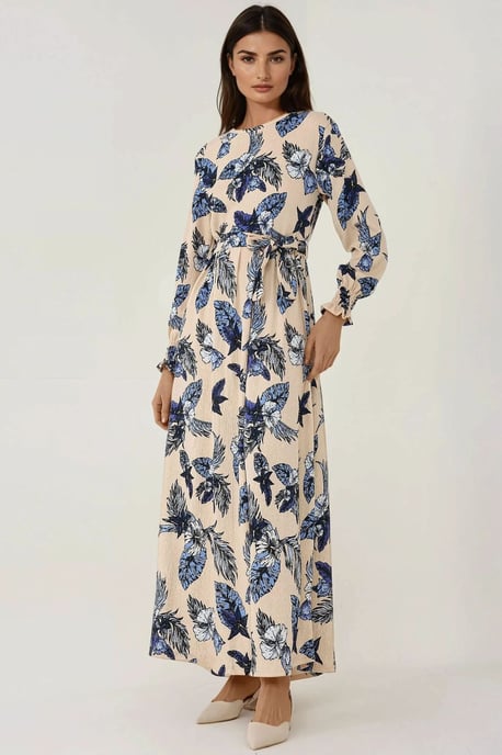 Blumendruck Rundhals Langarm Maxi Kleid - Image 3