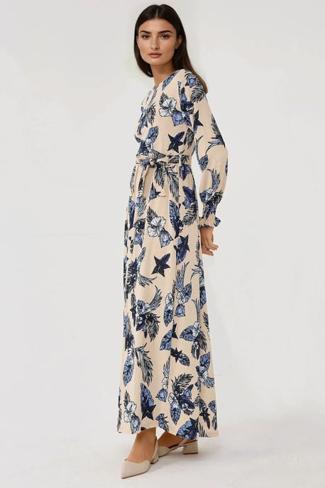Blumendruck Rundhals Langarm Maxi Kleid - Image 4