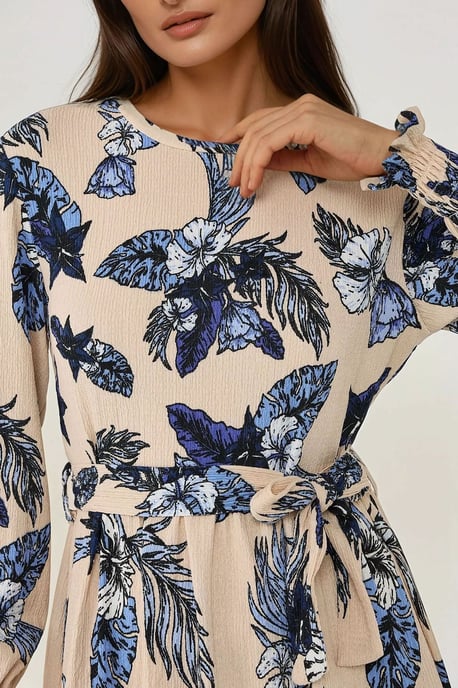 Blumendruck Rundhals Langarm Maxi Kleid - Image 5