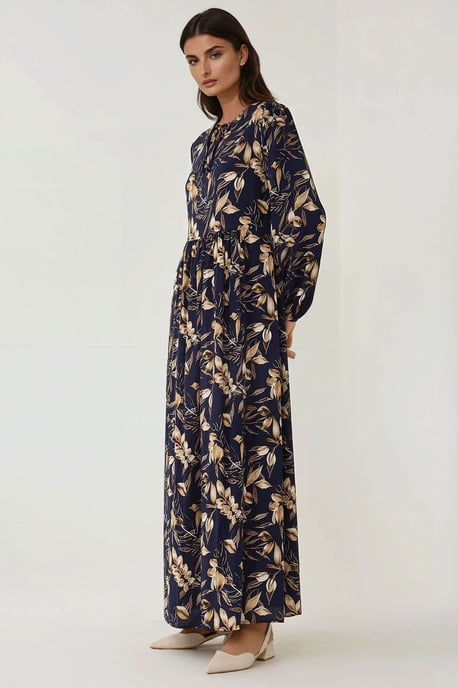 Floral Print Langarm Viskose Maxikleid - Image 2