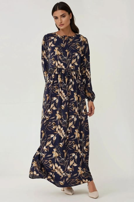 Floral Print Langarm Viskose Maxikleid - Image 3