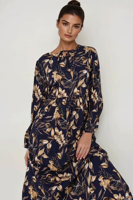 Floral Print Langarm Viskose Maxikleid - Image 4