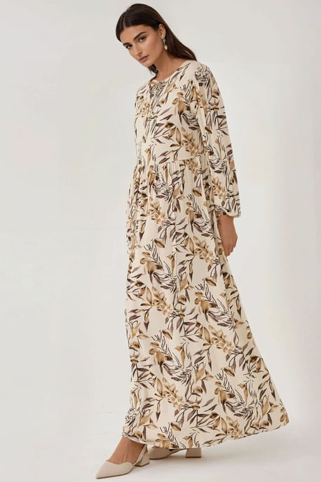 Floral Print Langarm Viskose Maxikleid - Image 1