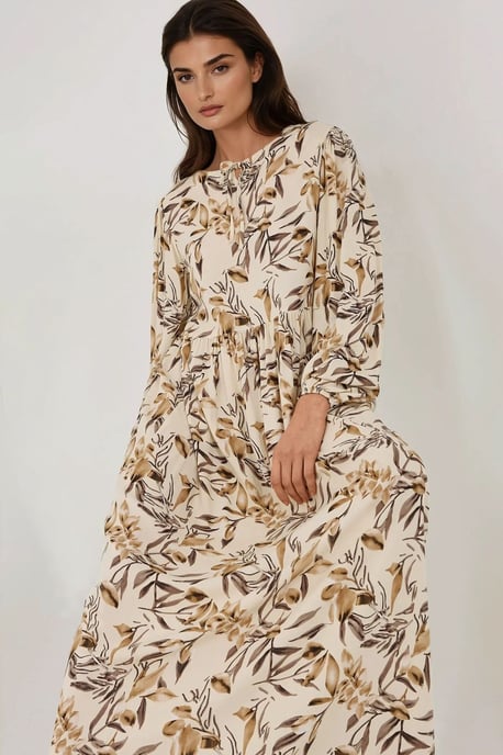 Floral Print Langarm Viskose Maxikleid - Image 2