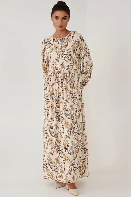 Floral Print Langarm Viskose Maxikleid - Image 4