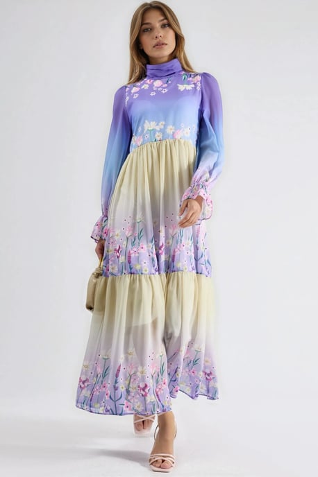 Floral Chiffon-Turtleneck-Maxikleid - Image 3