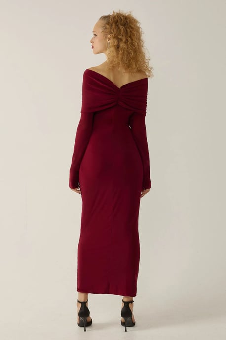 Schulterfreies, drapiertes Bodycon-Maxikleid - Image 4