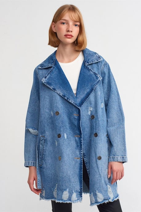 Langer Baumwoll-Denim-Trenchcoat - Image 1