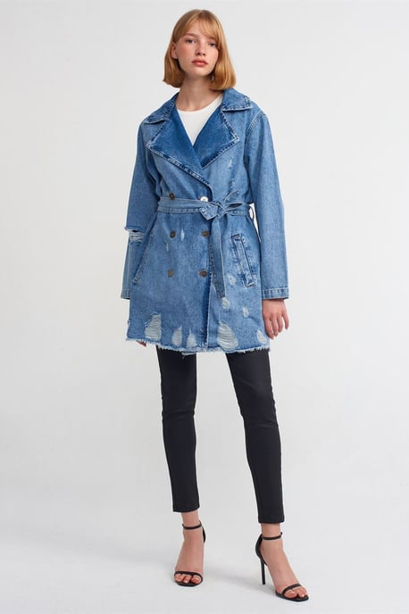 Langer Baumwoll-Denim-Trenchcoat - Image 3