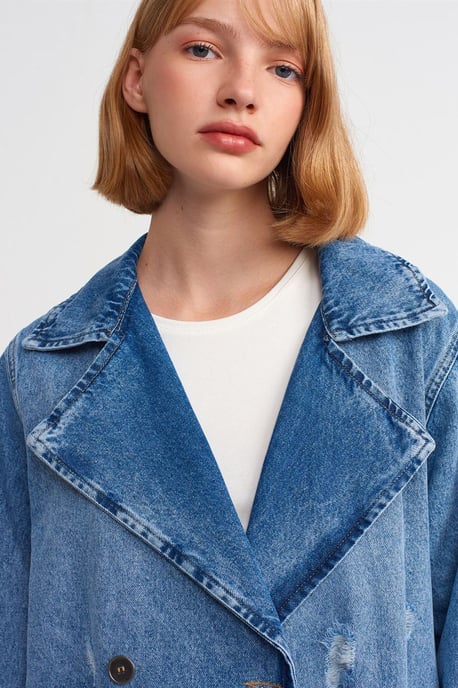 Langer Baumwoll-Denim-Trenchcoat - Image 4