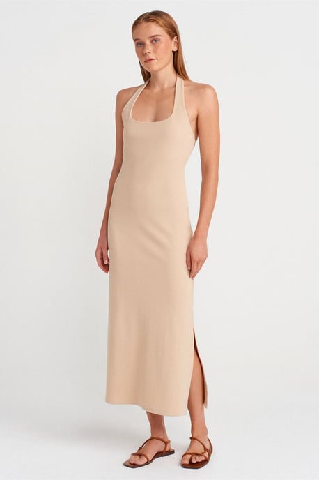 Rippstrick-Halter-Midikleid mit Schlitz - Image 1