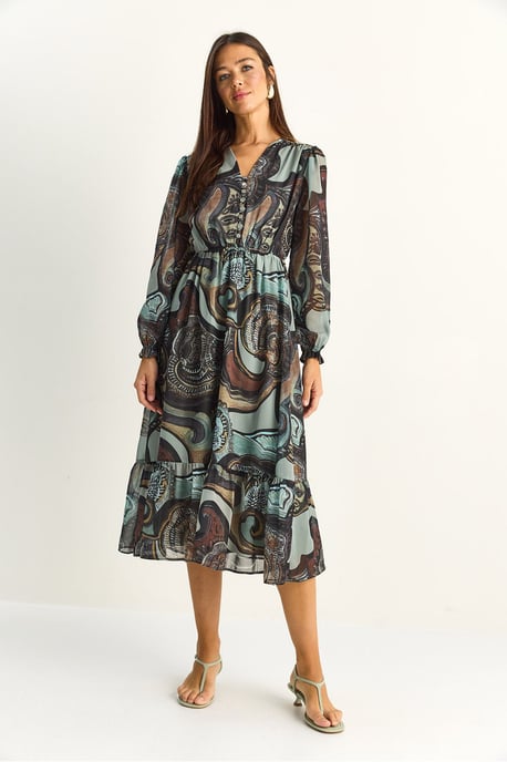 Paisley V-Ausschnitt Midi-Kleid - Image 2