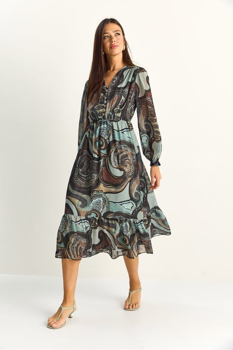 Paisley V-Ausschnitt Midi-Kleid - Image 3
