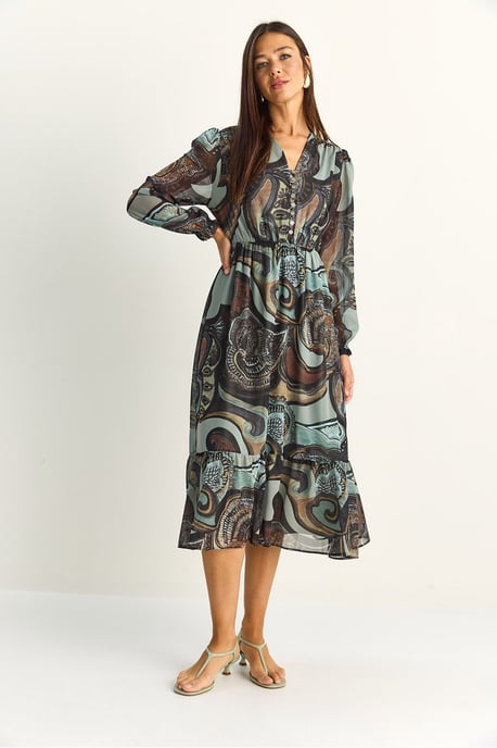 Paisley V-Ausschnitt Midi-Kleid - Image 4