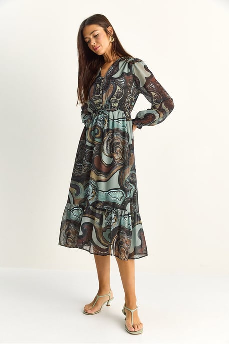 Paisley V-Ausschnitt Midi-Kleid - Image 5