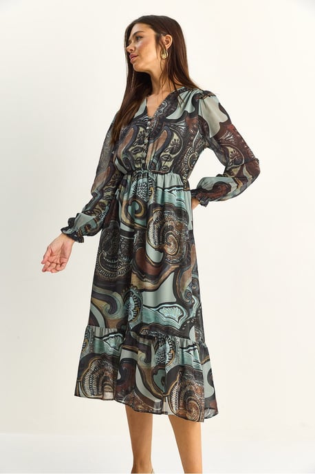 Paisley V-Ausschnitt Midi-Kleid - Image 6