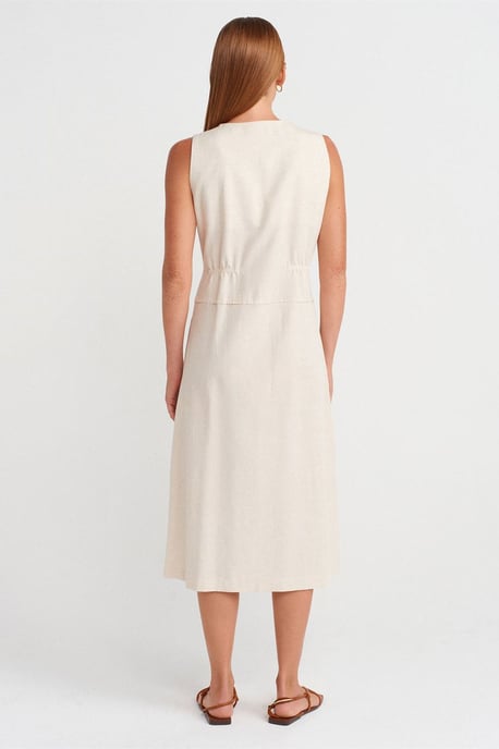 Ärmelloses Midi-Kleid mit V-Ausschnitt und Knöpfen - Image 2