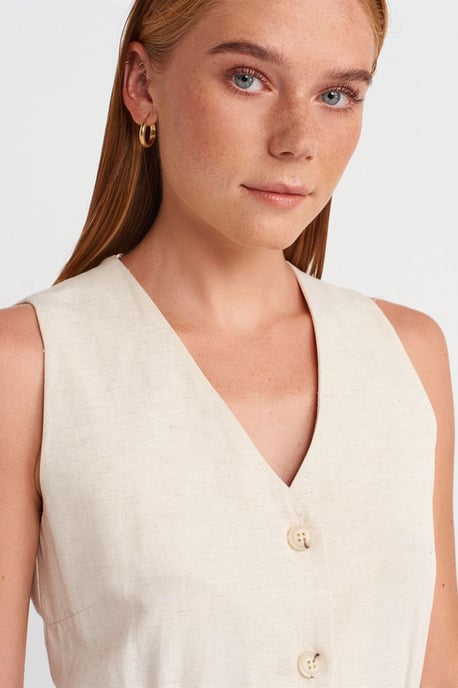 Ärmelloses Midi-Kleid mit V-Ausschnitt und Knöpfen - Image 3